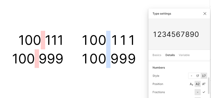 Шрифт Inter с выключенными и включенными моноширинными цифрами